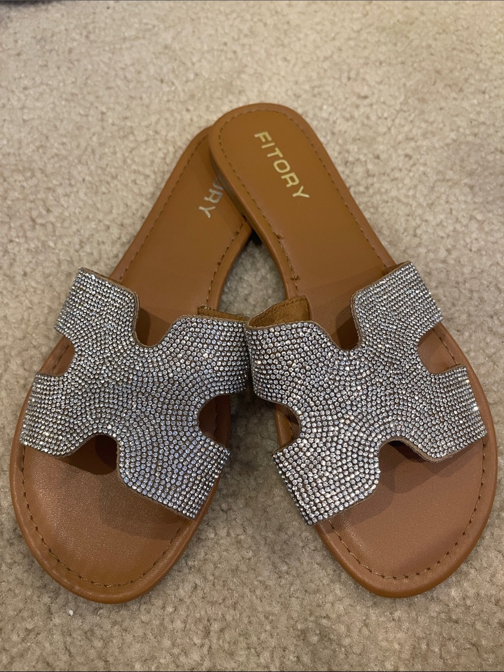Fitory Rhinestone Embellished Slide Sandals Size 9